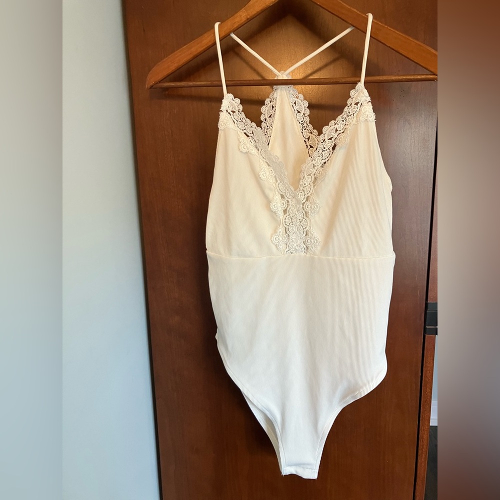Topshop White Lace Bodysuit with Spaghetti Straps